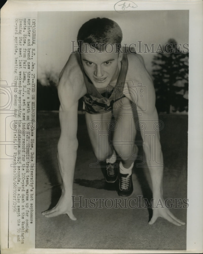 1956 Press Photo Dave Sime Sprinter for Duke University for Olympic Track Team- Historic Images