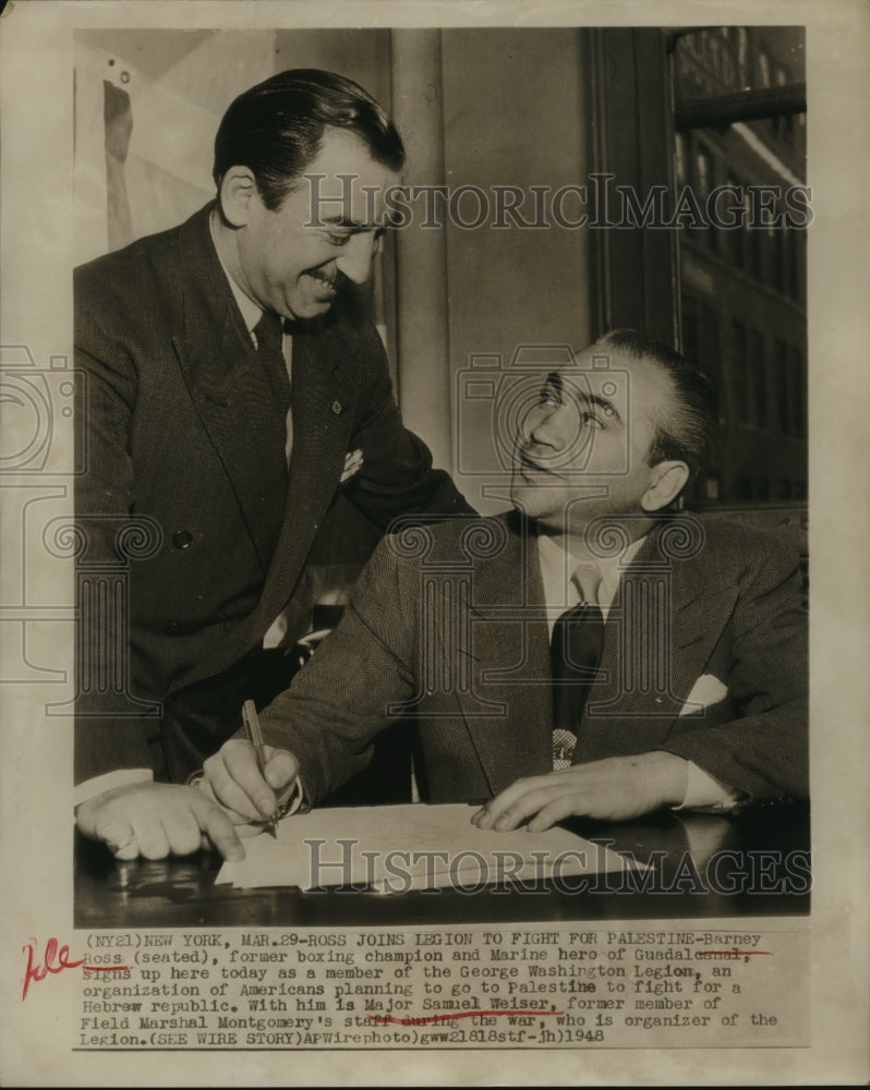 1948 Press Photo Barney Ross Former Boxer Signs to George Washington Legion- Historic Images