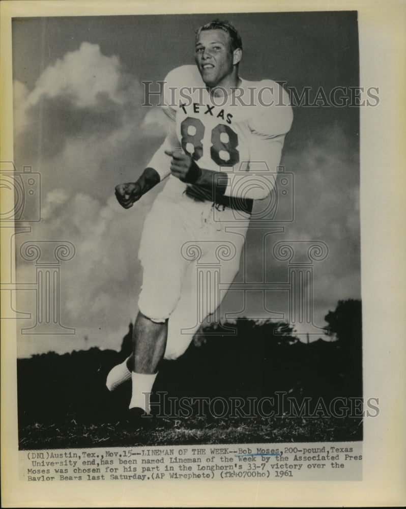 1961 Press Photo Bob Moses Texas University Associated Press Lineman of the Week- Historic Images