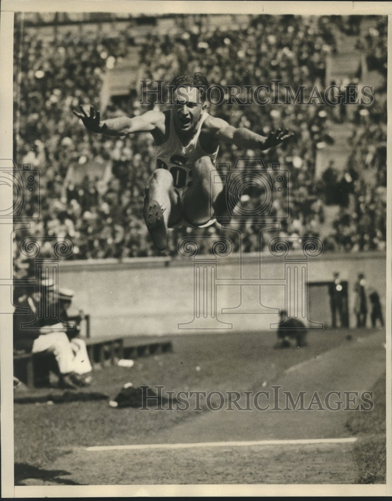 1930 Press Photo Stanford's Arnold West wins Broad Jump at IC4A Games in Boston- Historic Images