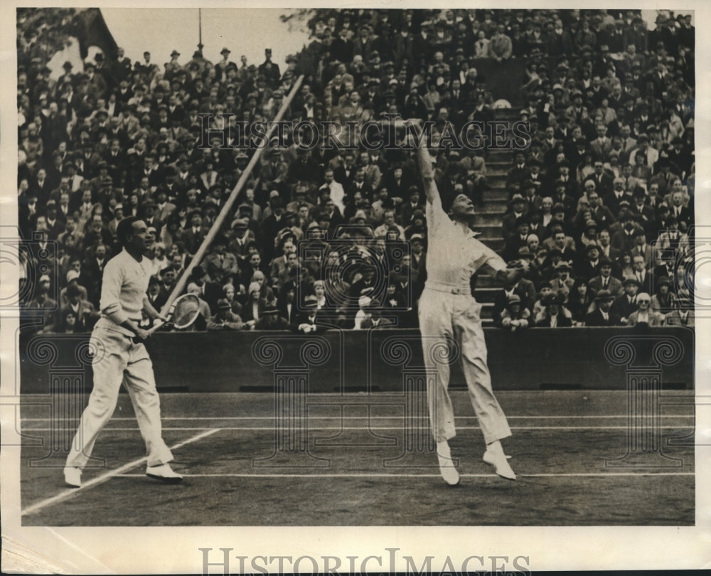 1930 Press Photo Rene DeBuzelet & Jean Borotra during doubles match with US team- Historic Images