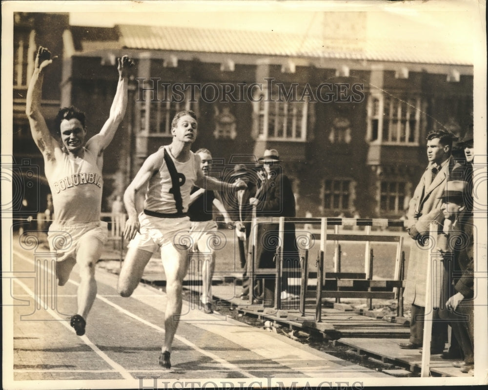 1934 Press Photo Jennings Potter of Columbia U wins 60 Yd Dash at Triangle Meet- Historic Images