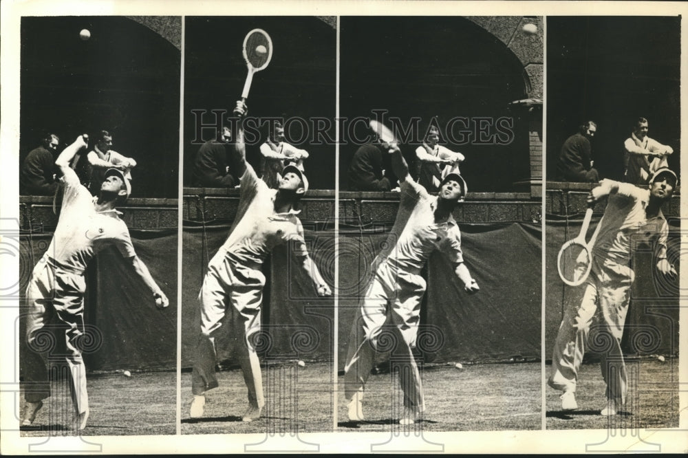 1936 Press Photo tennis star Wilmer Allison lets loose 1 of his powerful serves- Historic Images