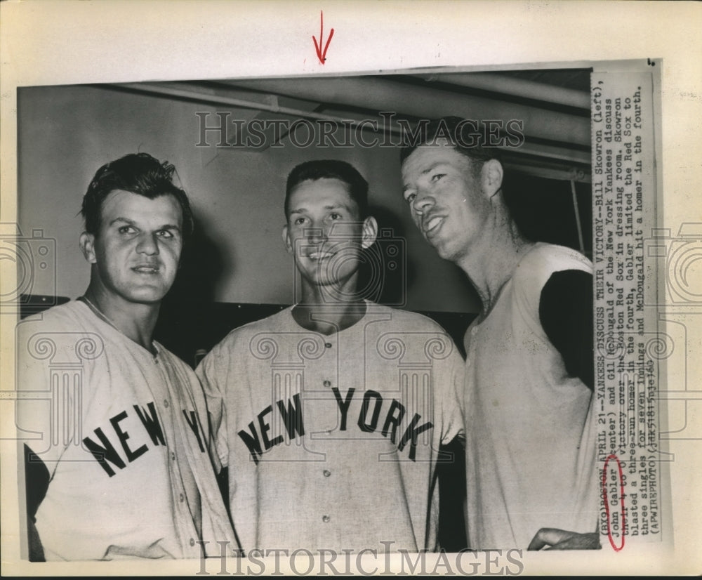 1960 Press Photo Yankees Bill Skowron, John Gabler, Gil McDougald beat Red Sox- Historic Images