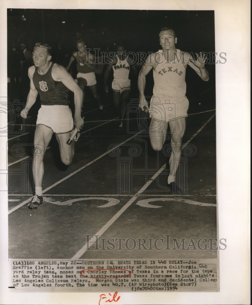 1954 Press Photo Joe Graffio &amp; Charles Thomas in 440 Relay race - sbs07375- Historic Images