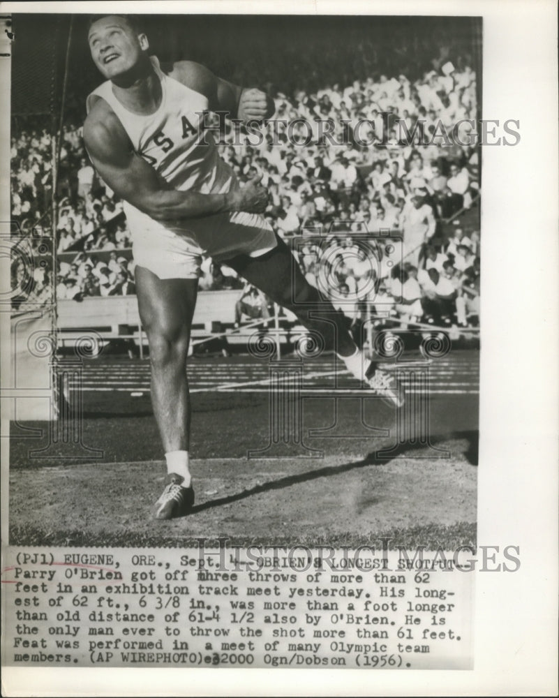 1956 Press Photo Parry O&#39;Brien at Exhibition Track Meet in Eugene,Oregon- Historic Images