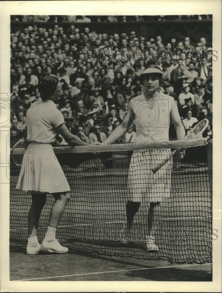 1938 Press Photo Helen Wills Moody after beating Helen Jacobs at Wimbledon Match