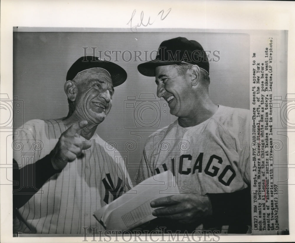 1957 Press Photo Managers Casey Stengel & Al Lopez of Chicago White Sox- Historic Images