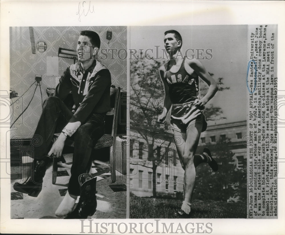 1953 Press Photo Wes Santee Kansas Running Star NCAA Meet - sbs08315- Historic Images