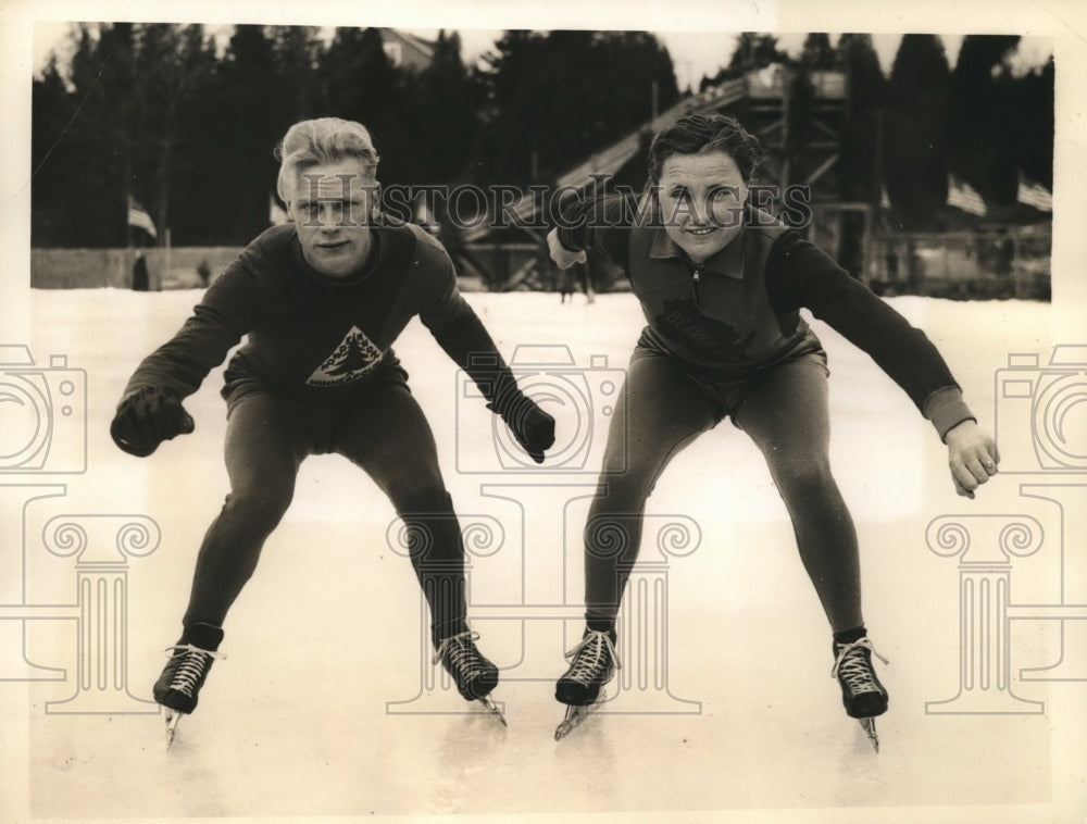 1937 Press Photo Marvin Swanson &amp; Mady Horn National Speed Skating Champ- Historic Images