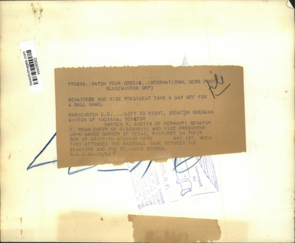 1936 Press Photo Sen. Sherman Minton, Warren Austin, Sen. Duffy, John N. Gardner