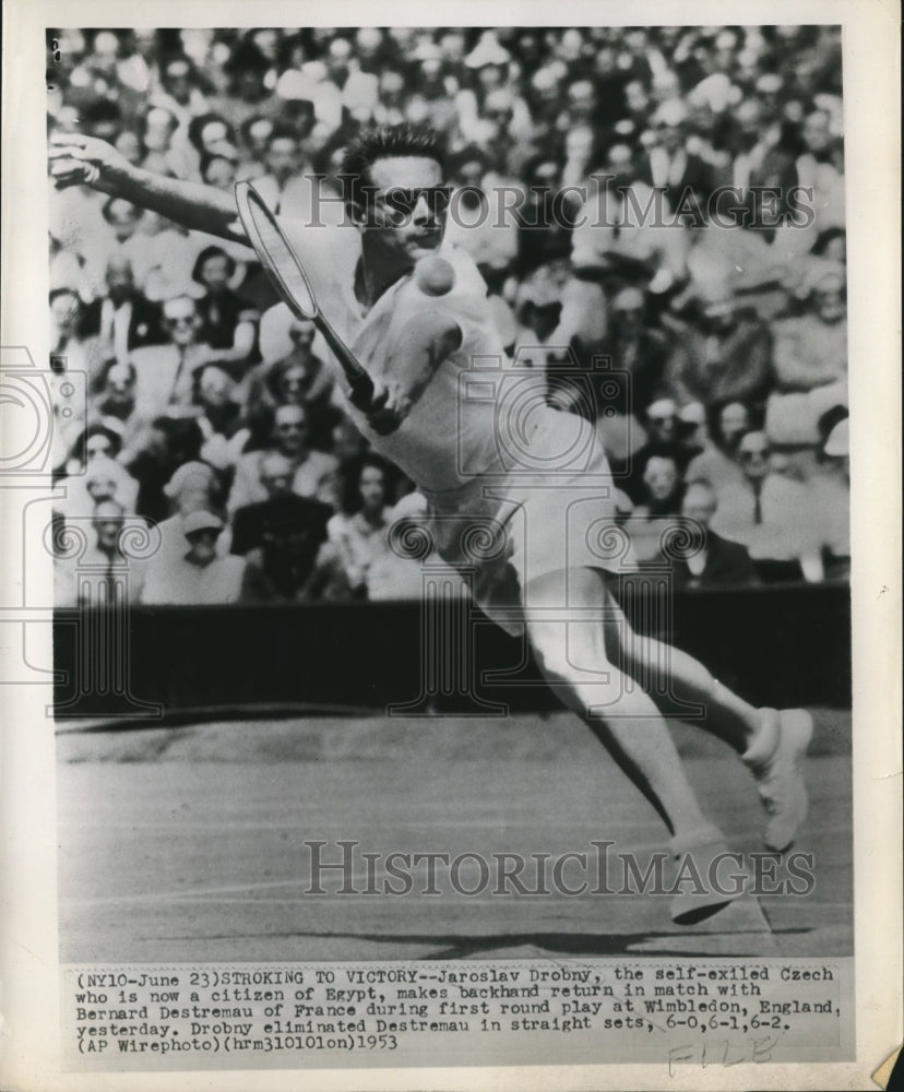 1953 Press Photo Jaroslav Drobnyin match with Bernard Destramau - sbs08667- Historic Images