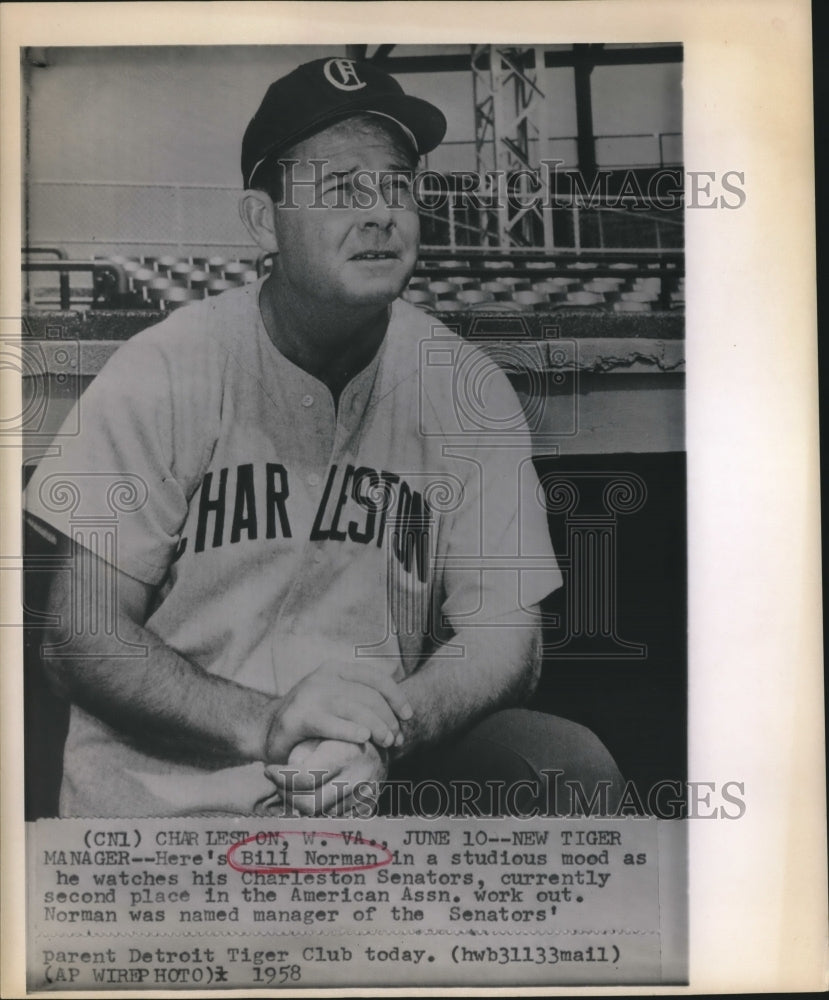 1958 Press Photo Bill Norman as he watches his Charleston Senators - sbs08691- Historic Images