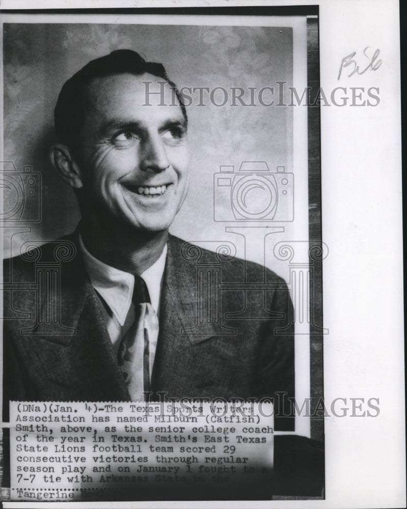 Press Photo Milburn Catfish Smith named Senior College Coach of the year- Historic Images