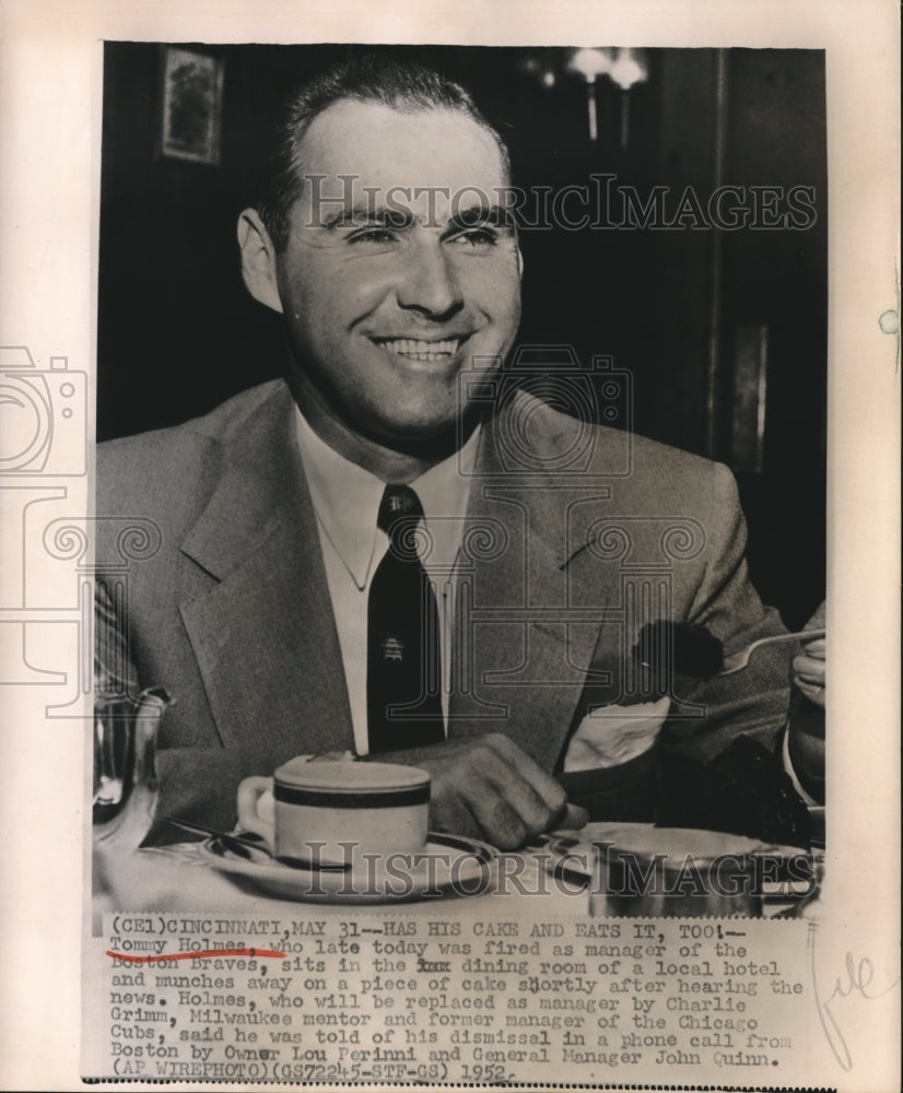 1952 Press Photo Tommy Holmes Fired as manager of Boston Braves - sbs08748- Historic Images