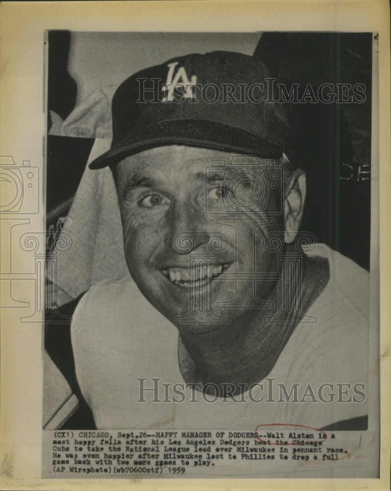 1959 Press Photo Walt Alston happy over Los Angeles Dodgers win - sbs08803- Historic Images