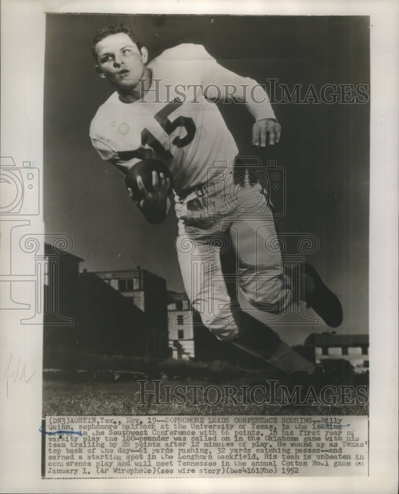 1952 Press Photo Billy Quinn Halfback of University of Texas - sbs09095- Historic Images