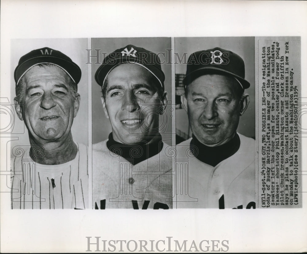 1954 Press Photo Baseball Veterans Bucky Harris, Phil Rizzuto and Chuck Dressen- Historic Images