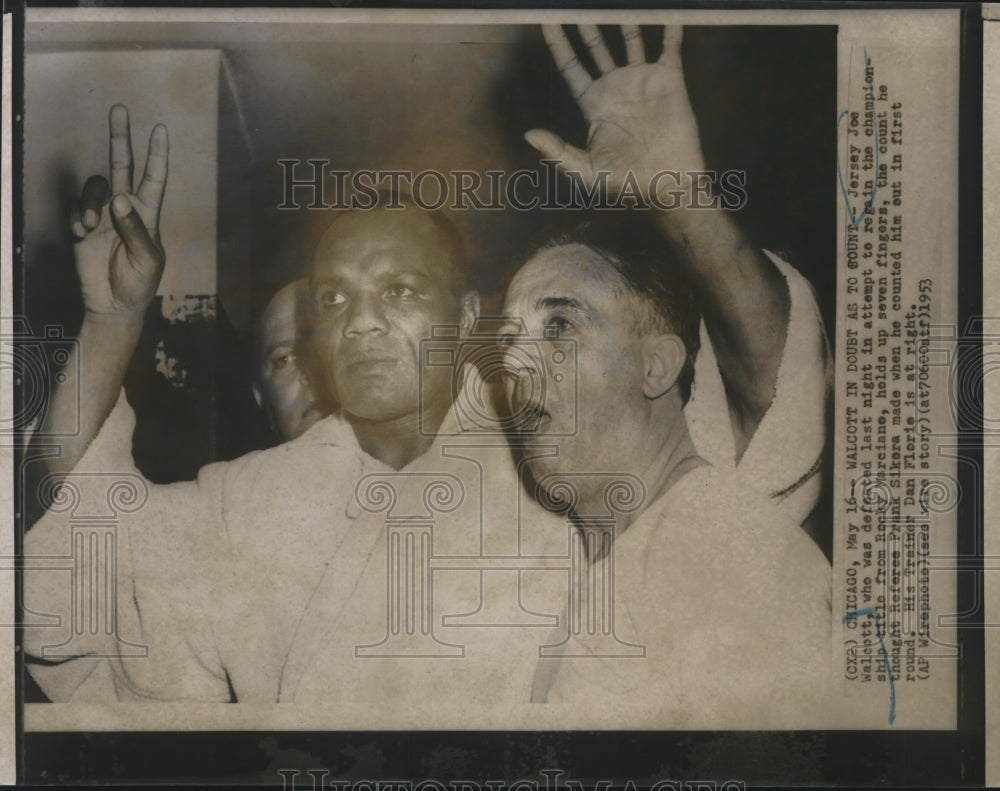 1953 Press Photo Jersey Joe Walcott defeated in match with Rocky Marciano- Historic Images