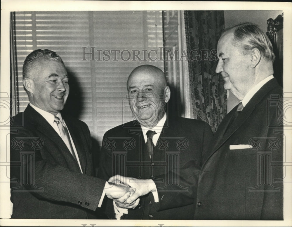 1958 Press Photo Sam Rayburn greet his fellow Congressman on his 76th Birthday- Historic Images