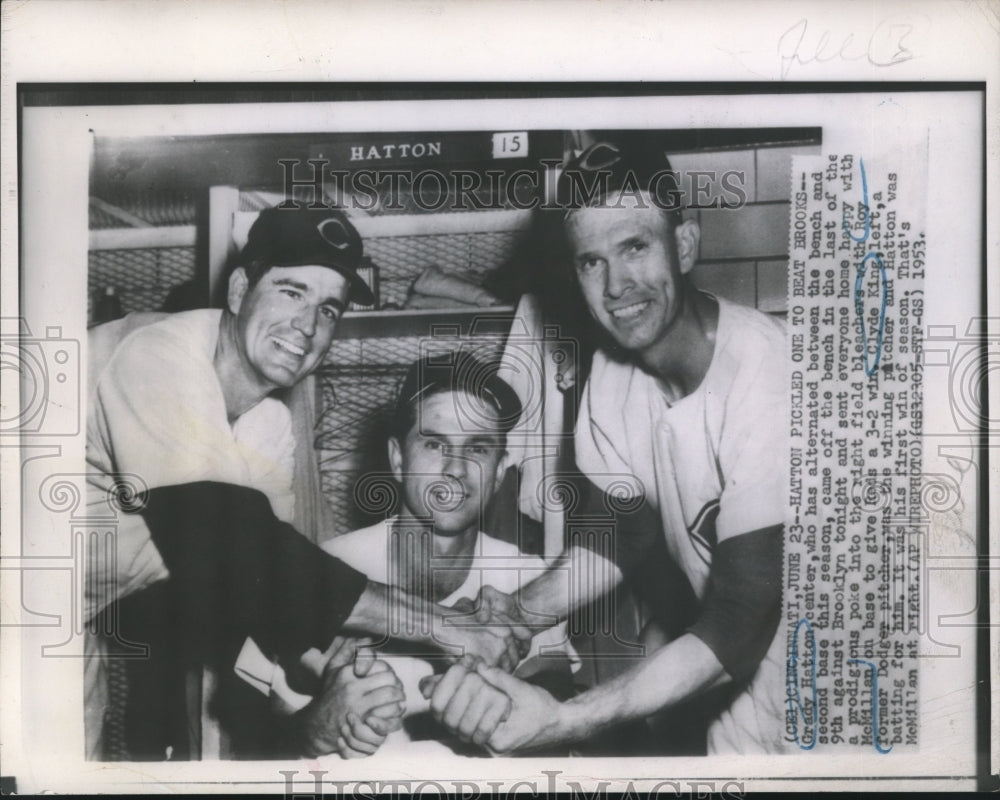 1951 Press Photo Grady Hatton,Roy McMillan, Clyde King of Cincinnati Reds.- Historic Images