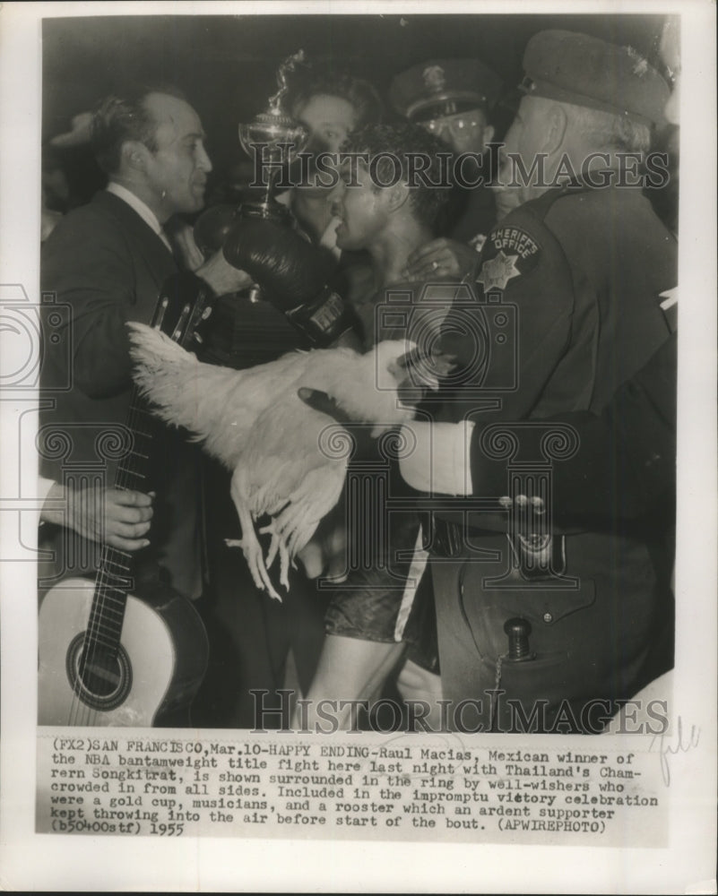 1955 Press Photo Raul Macias surrounded in the ring by well wishers - sbs09760- Historic Images