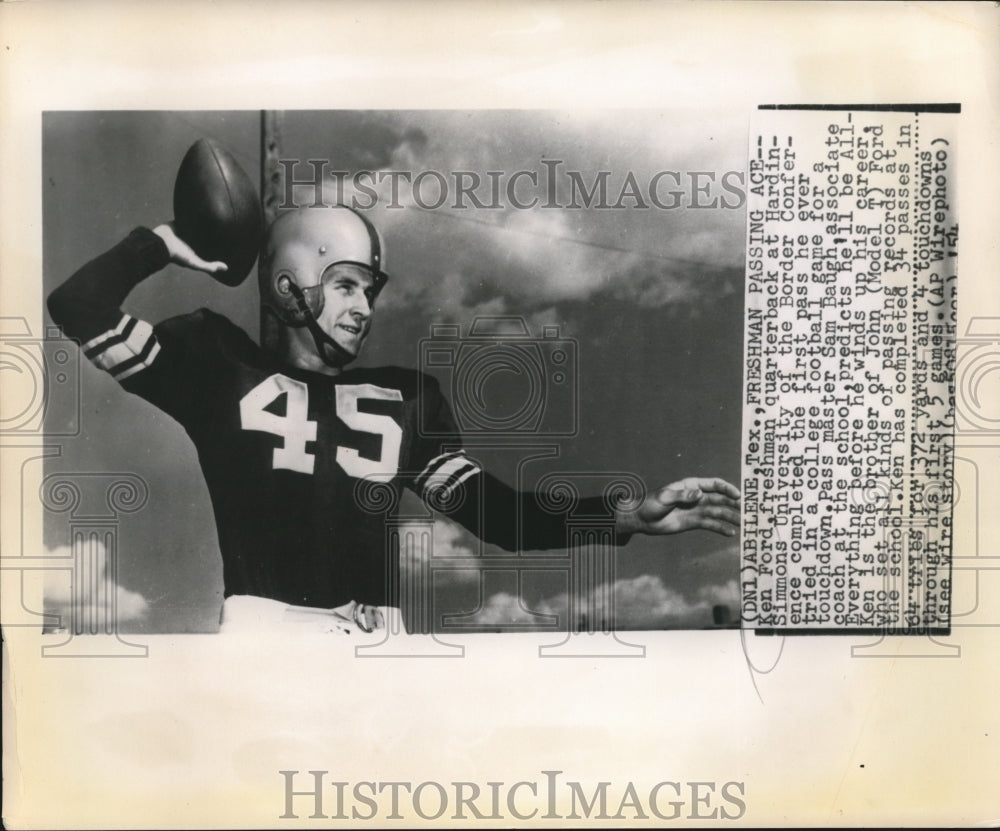 1954 Press Photo Ken Ford Freshman Quarterback Hardin-Simmons University- Historic Images