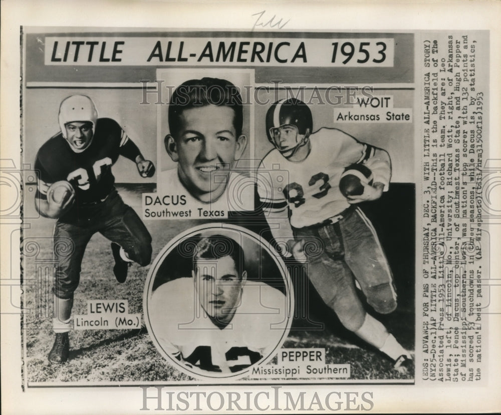 1953 Press Photo Leo Lewis,Richard Woit, Pence Dacus,Hugh Pepper All-America- Historic Images