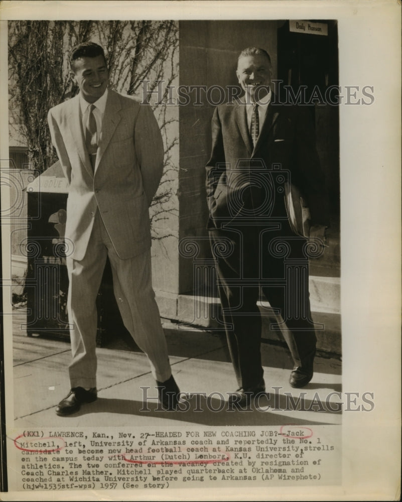 1957 Press Photo Jack Mtchell, Arthur Lenberg Kansas University coaches- Historic Images