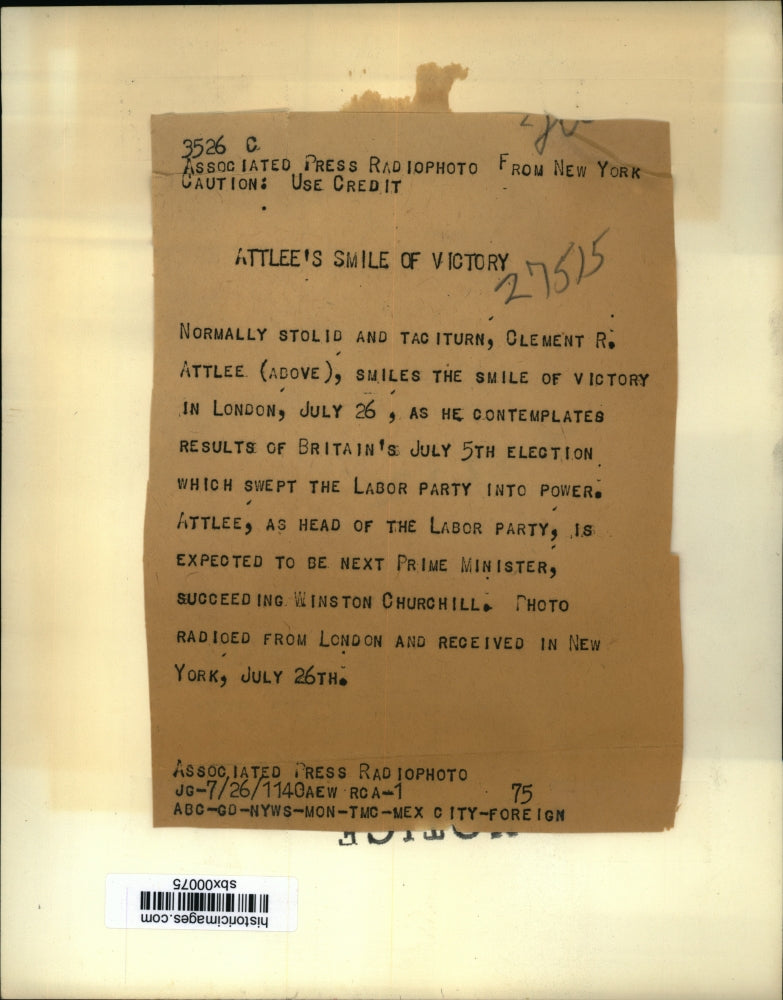 1940 Press Photo Clement R Attlee as Britain's Labor Party eins elections