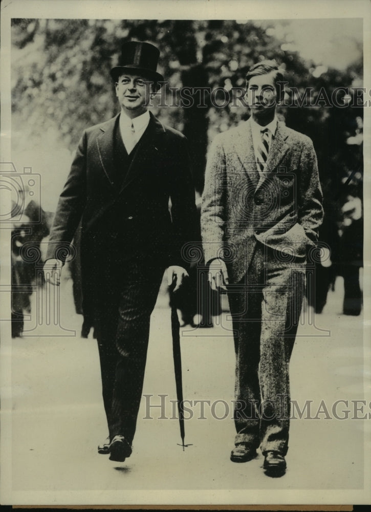 1928 Press Photo Secretary of War Dwight Davis & son Dwight Jr in Boston