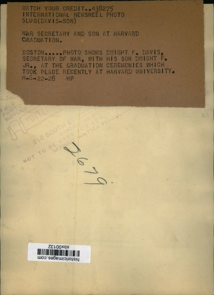 1928 Press Photo Secretary of War Dwight Davis & son Dwight Jr in Boston