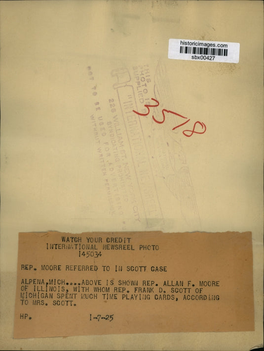 1925 Press Photo Rep Alla F Moore of Illinois at Alpena Michigan - sbx00427