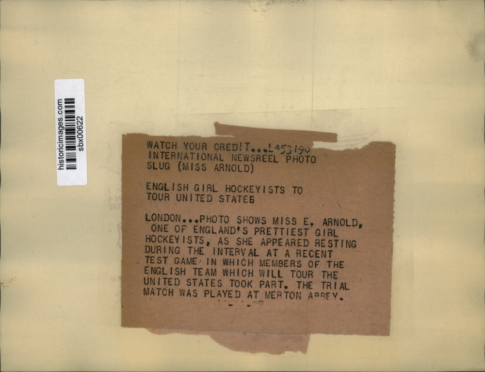 1928 Press Photo Miss E Arnold England girls field hockey at meet vs US