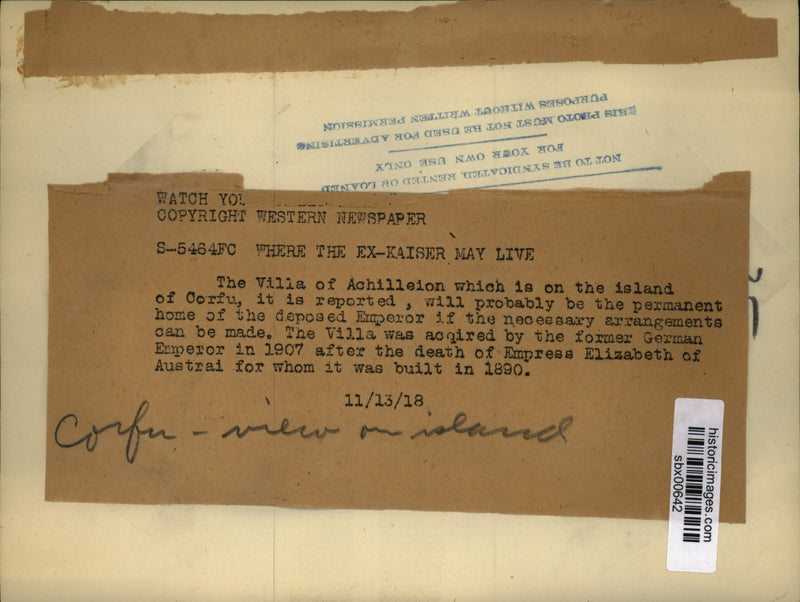 Load image into Gallery viewer, 1918 Press Photo Villa of Achilleion at Corfu Greece - sbx00642
