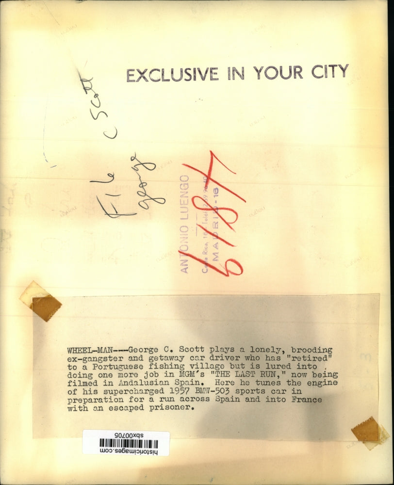 1957 Press Photo The Last Run starring George C Scott - sbx00705