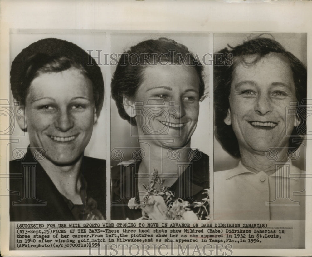 1956 Press Photo Babe Didrikson Zaharias during 3 stages of her career