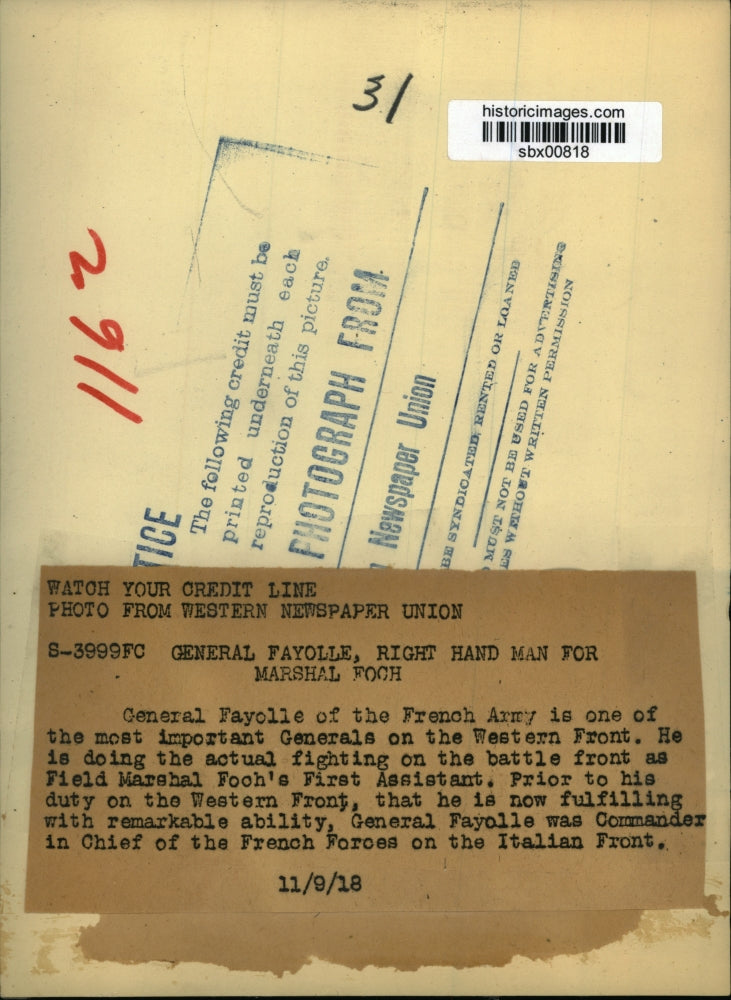 Load image into Gallery viewer, 1918 Press Photo General Fayolle of French Army at Western front - sbx00818
