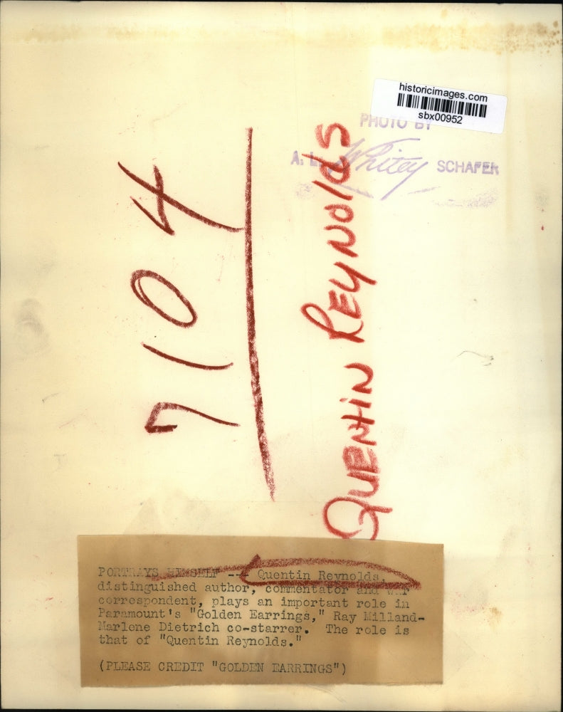 1947 Press Photo Golden Earrings stars Quentin Reynolds correspondent
