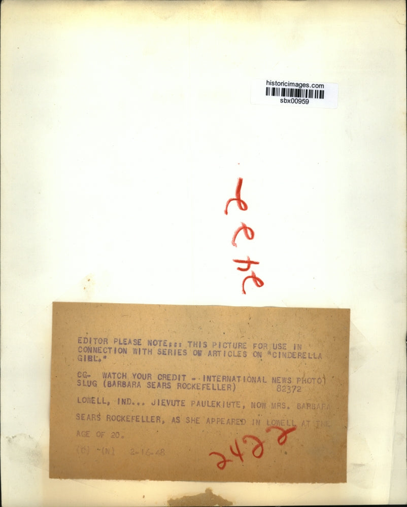 1948 Press Photo Jievute Paulekiute now Mrs Bara Sears Rockerfeller - sbx00959