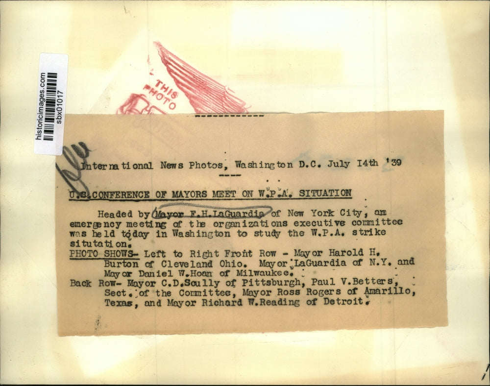 1939 Press Photo NYC Mayor LaGuardia, Milwaukee Mayor HH Burton - sbx01017