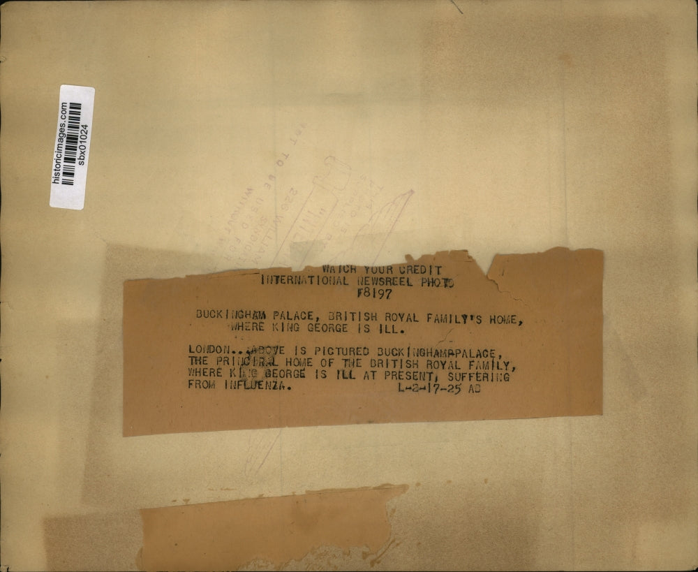 1925 Press Photo Buckingham Palace London England as King George ails