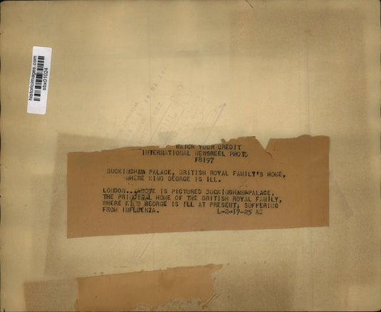 1925 Press Photo Buckingham Palace London England as King George ails