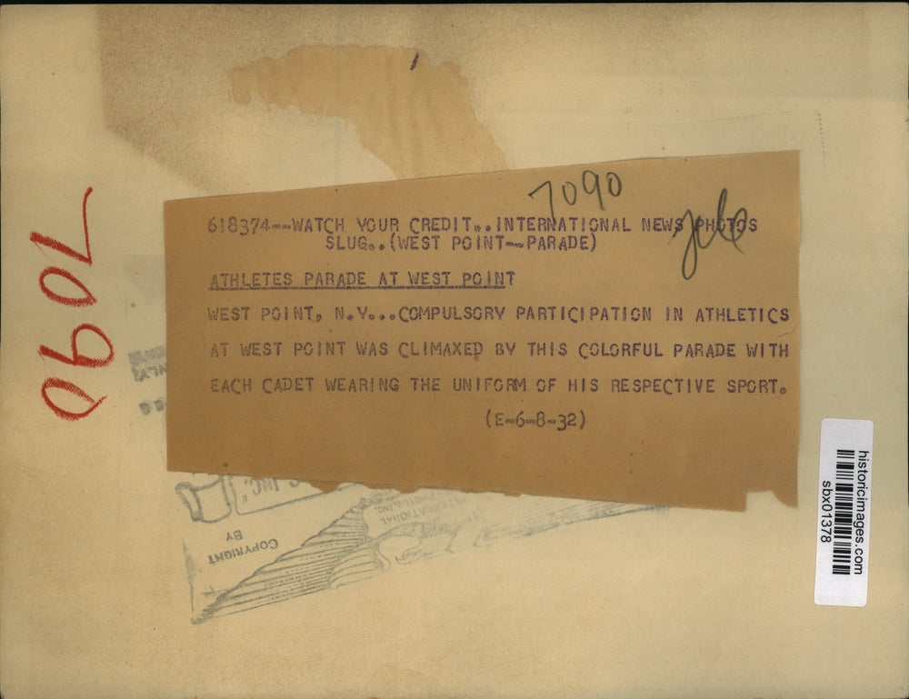 1932 Press Photo West Point cadets parade at athletics event - sbx01378