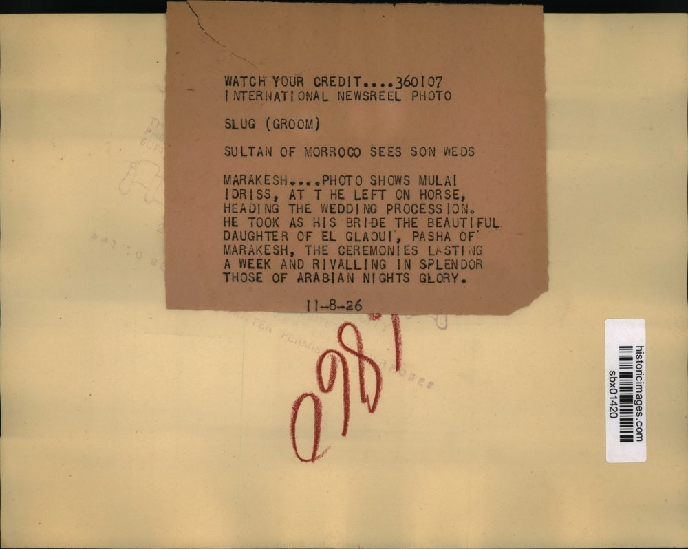 1926 Press Photo Mulai Idriss son of Sultan of Morocco heads to wedding
