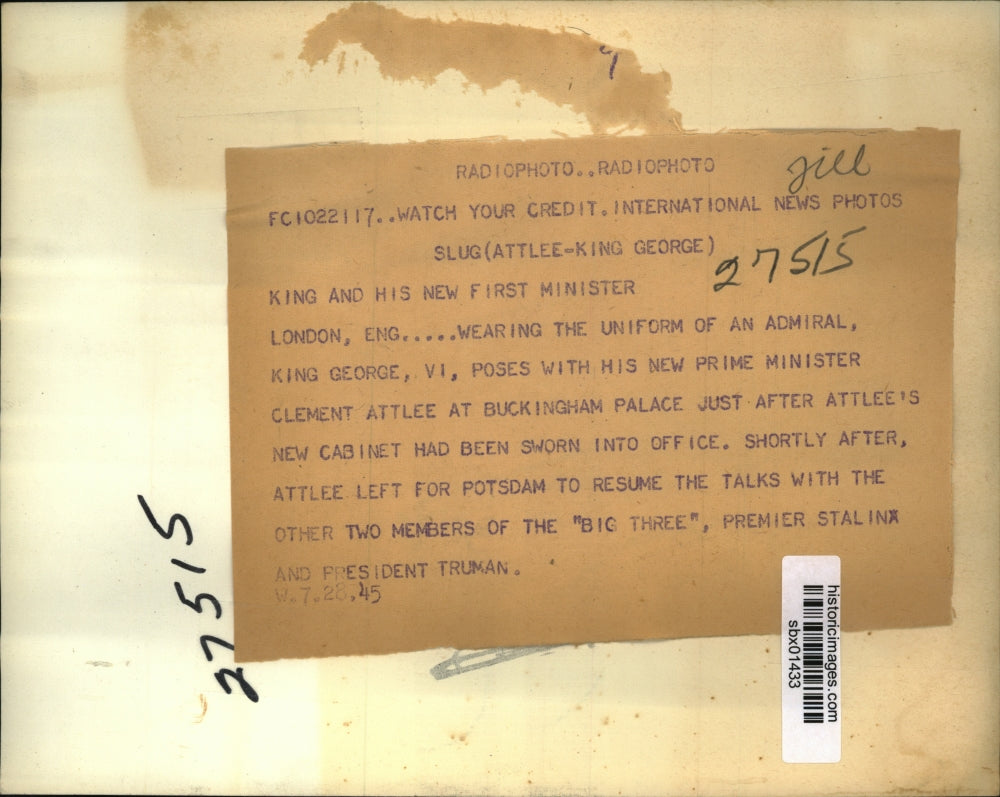 1945 Press Photo King George VI & Prime Minister Clement Attlee in London