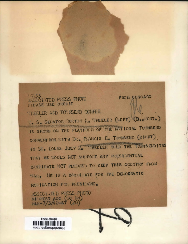 1940 Press Photo Senator Burton Wheeler of MT & Dr Francis Townsend - sbx01550