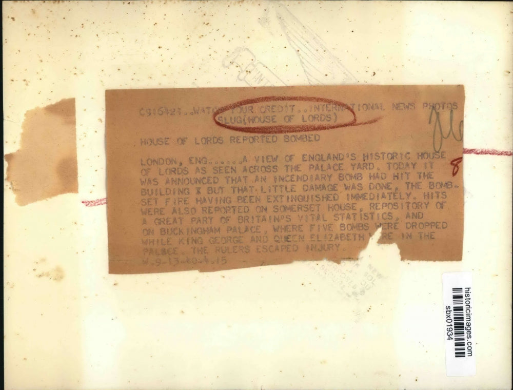 1940 Press Photo House of Lords in London England before Nazi bombs - sbx01934