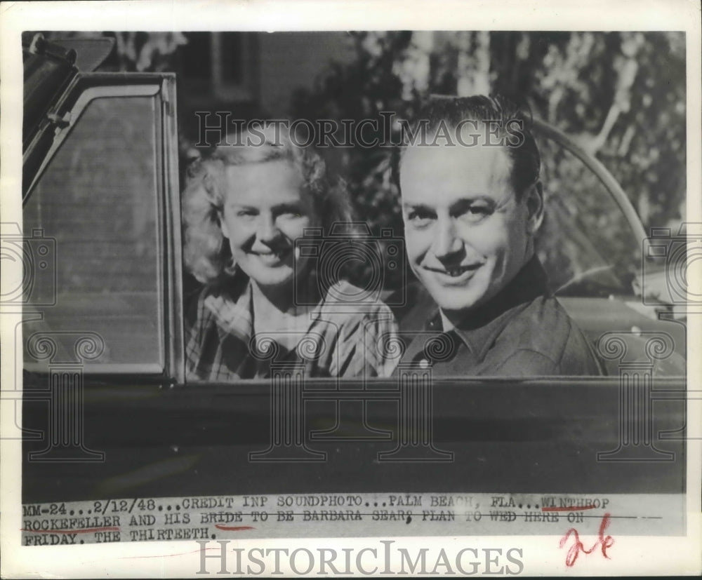 1948 Press Photo Winthrop Rockefeller &amp; fiancee, Bobo Sears in Palm Beach, FL- Historic Images