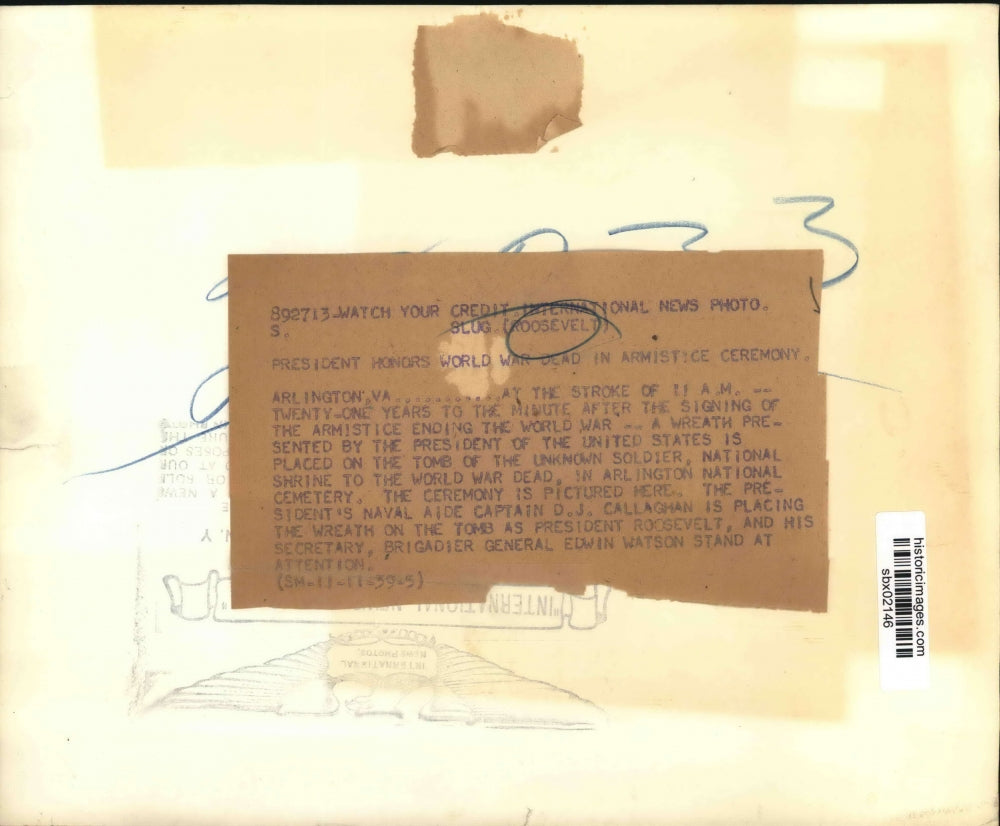 1939 Press Photo President honors World War dead in armistice ceremony